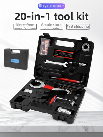 Biciklistički 20-u-1 multitool komplet, metalna konstrukcija, marke Dingtian, uključuje foliju za popravak guma