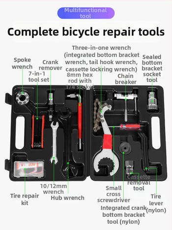 Biciklistički 20-u-1 multitool komplet, metalna konstrukcija, marke Dingtian, uključuje foliju za popravak guma