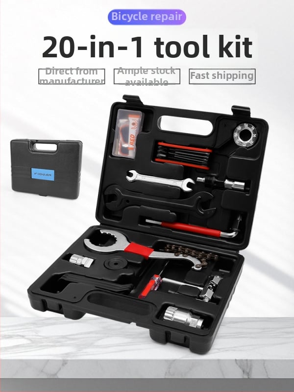 Biciklistički 20-u-1 multitool komplet, metalna konstrukcija, marke Dingtian, uključuje foliju za popravak guma