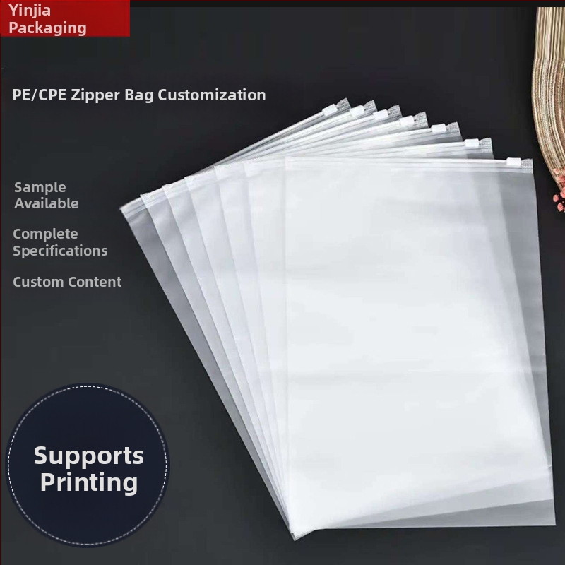 Prispôsobená PE zipsová taška, transparentná matná CPE, na oblečenie a ponožky, uzatváracia balíčka, možnosť potlače loga, 100% virgin materiály, tlačové techniky: offset, UV, gravírovanie, nosnosť 1000
