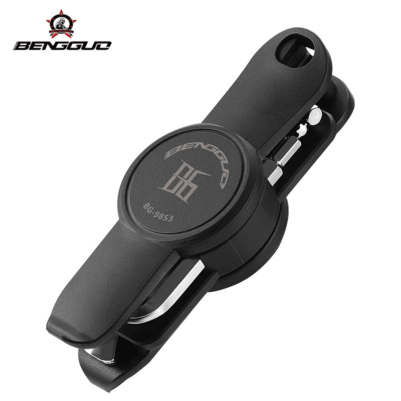 Set de unelte pentru repararea pneurilor bicicletei, 13 în 1, mecanism rotativ integrat, oțel CRV cu placare nichel + ABS, BG-9853