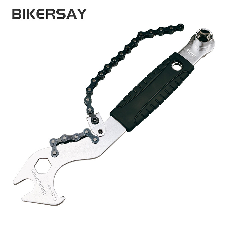 Biciklistički višenamjenski alat‑ključ: konstrukcija od alatne čelika + plastika; brend BIKERSAY; prilagodljivo obrađivanje; privatna etiketa s licencijom