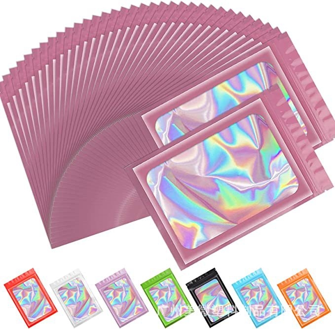 Pungă din film poliester cu fereastră holografică, sigilare cu laser, auto-seal, protecție împotriva mirosurilor, dublu strat, lungimea sigilării 3 cm, pentru ambalarea bijuteriilor