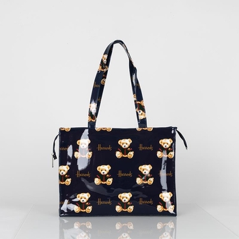 Geantă de damă Wanglu cu design ursuleț, capacitate mare, suprafață PVC lucioasă