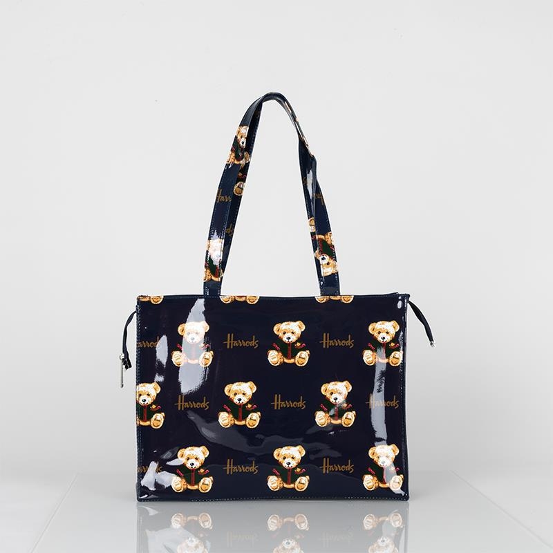 Geantă de damă Wanglu cu design ursuleț, capacitate mare, suprafață PVC lucioasă