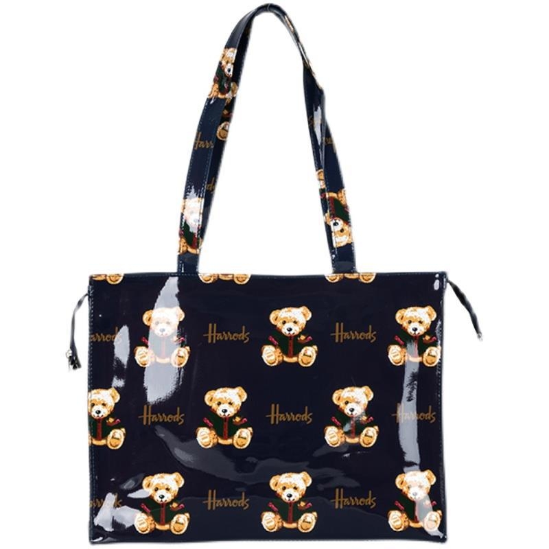 Geantă de damă Wanglu cu design ursuleț, capacitate mare, suprafață PVC lucioasă