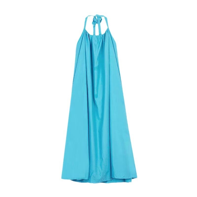 Duga haljina A-linije s halter ovratnikom, bez rukava, Ice Silk tkanina, ljeto 2023