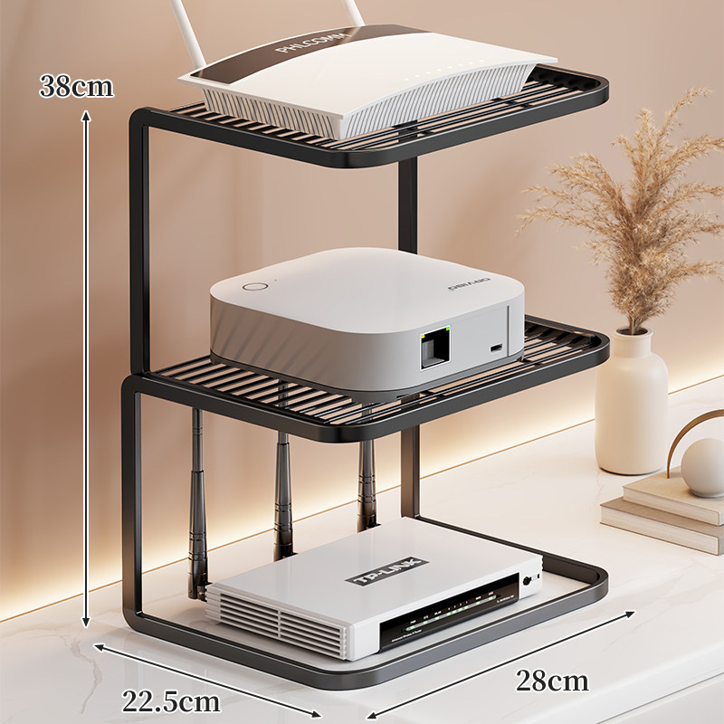 Stalak za ruter i uređaje, 3-etažni metalni stalak s ventilacijom, za kućnu upotrebu – moderan minimalistički stil