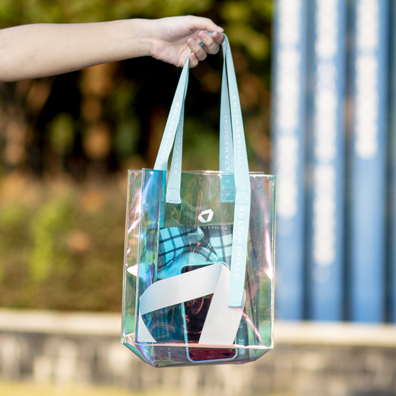 Geantă de mână din PVC, geantă transparentă din plastic, grosime cu două straturi 60S, geantă pentru zi, capacitate zilnică 5000