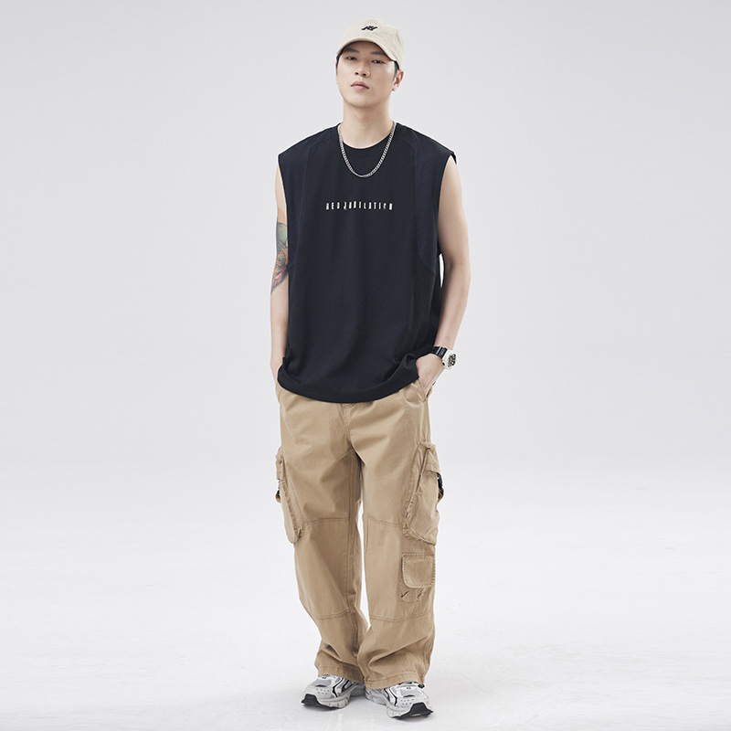 Tricou fără mâneci, croială lejeră, țesătură amestec din bumbac-poliester (54,3% bumbac, 45,7% poliester), vară 2025