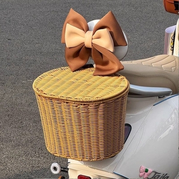 Mesterséges rattan fonott kosár első- és hátsó kerékpárkosárhoz/elektromos járműhöz, univerzális tárolókosár, egyszerű stílus, 30 darabos csomag