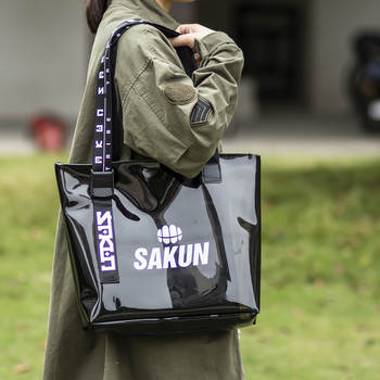 PVC nagy kapacitású vállon átvetett átlátszó tároló táska, Jelly Tote, duplarétegű 23 Silk