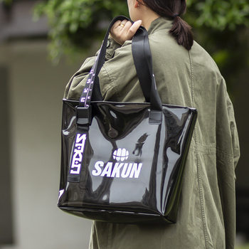 PVC nagy kapacitású vállon átvetett átlátszó tároló táska, Jelly Tote, duplarétegű 23 Silk