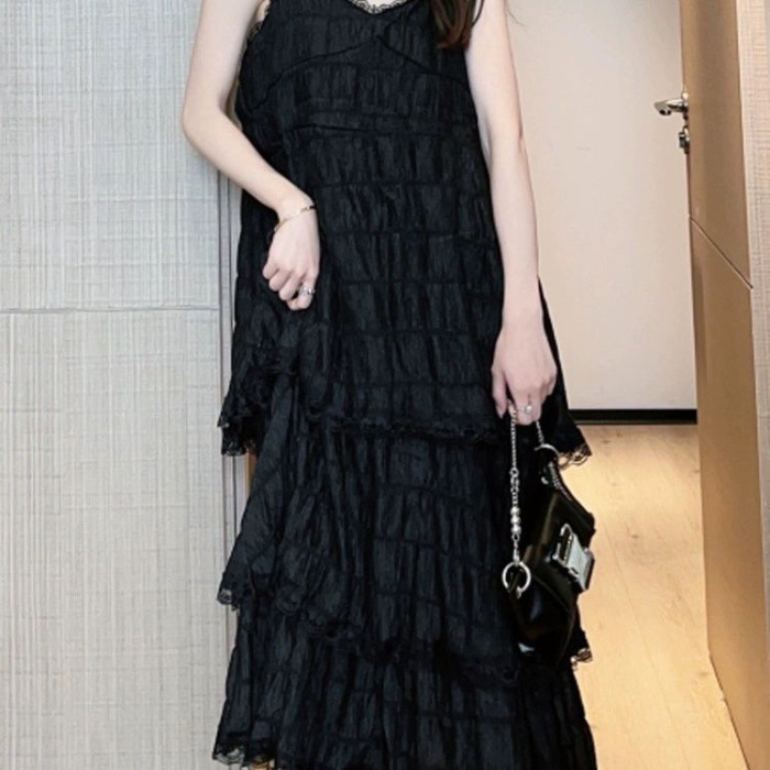 rochie fără mâneci cu decolteu în V, lungime midi, fustă tip cake, poliester