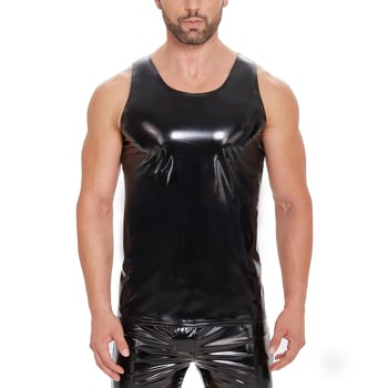 Muški T-Shirt vest s PVC oglednom kožom, glavni materijal spandex 95%, punk stil, za slobodno vrijeme, pogodno za sve sezone