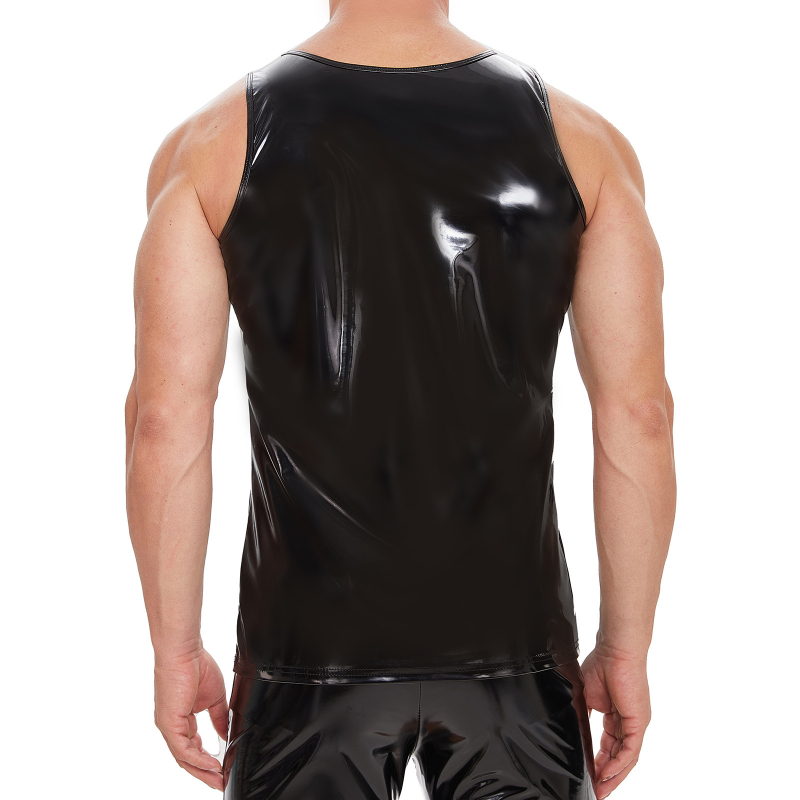 Muški T-Shirt vest s PVC oglednom kožom, glavni materijal spandex 95%, punk stil, za slobodno vrijeme, pogodno za sve sezone