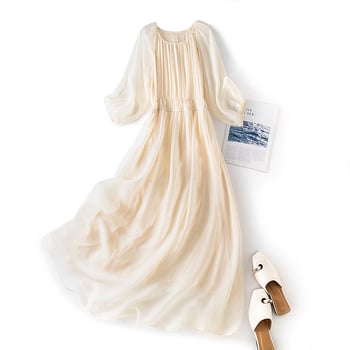 Rochie din mătase Mulberry (95%+), guler rotund, lungime midi, siluetă zână — Babil