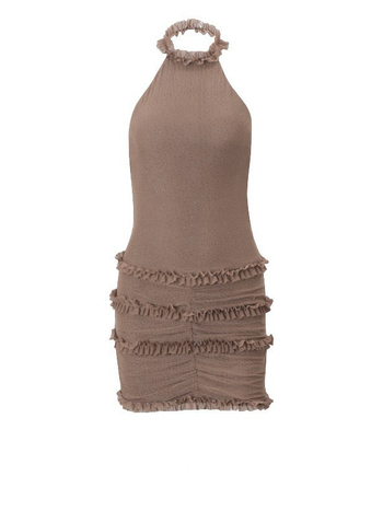Rochie halter cu spate decupat, fără mâneci, croială strânsă, talie înaltă, poliester extensibil cu spandex