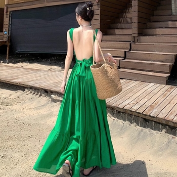 Rochie cu decolteu în V, bretele sling, fără mâneci, lungime midi, țesătură PVC solidă