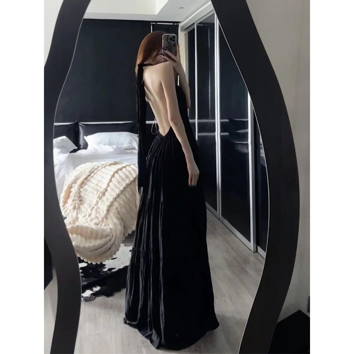 Rochie cu decolteu în V, bretele sling, fără mâneci, lungime midi, țesătură PVC solidă