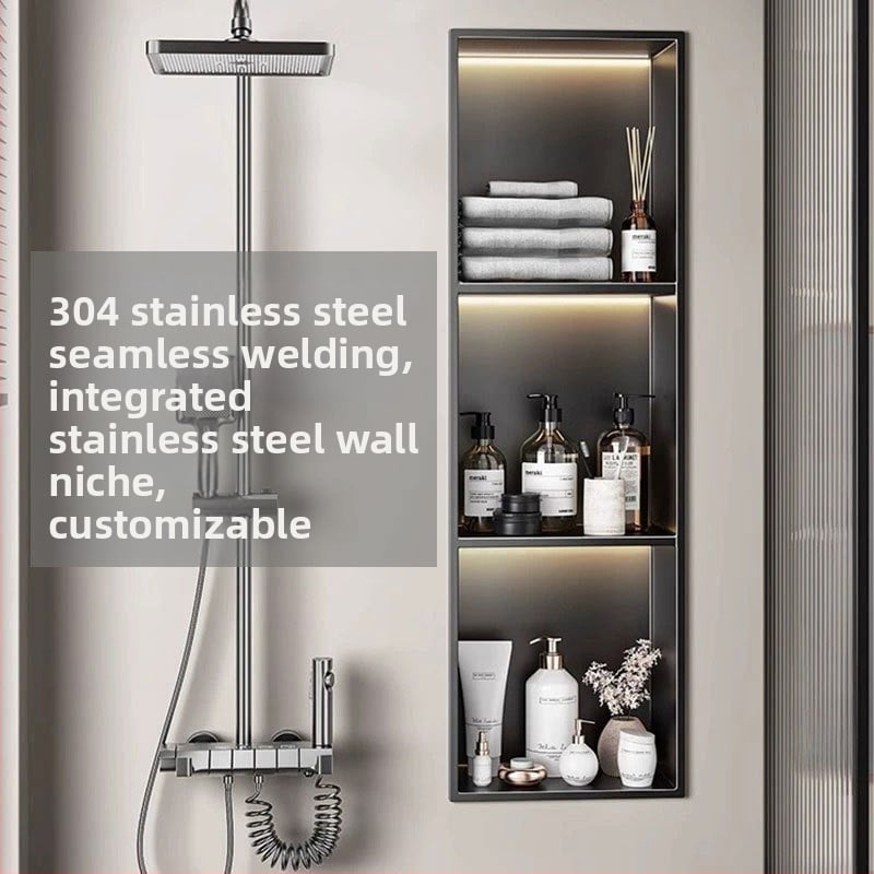 304 nehrđajući čelik – ugrađena niša za kupaonicu, 4 razine, završna obrada pećnim lakom, nosivost 20 kg, Defens