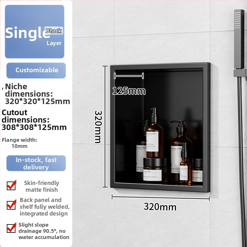 304 nehrđajući čelik – ugrađena niša za kupaonicu, 4 razine, završna obrada pećnim lakom, nosivost 20 kg, Defens