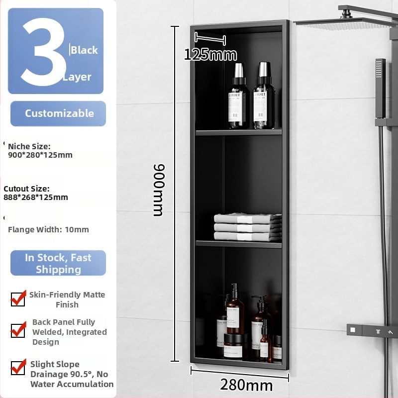 304 nehrđajući čelik – ugrađena niša za kupaonicu, 4 razine, završna obrada pećnim lakom, nosivost 20 kg, Defens