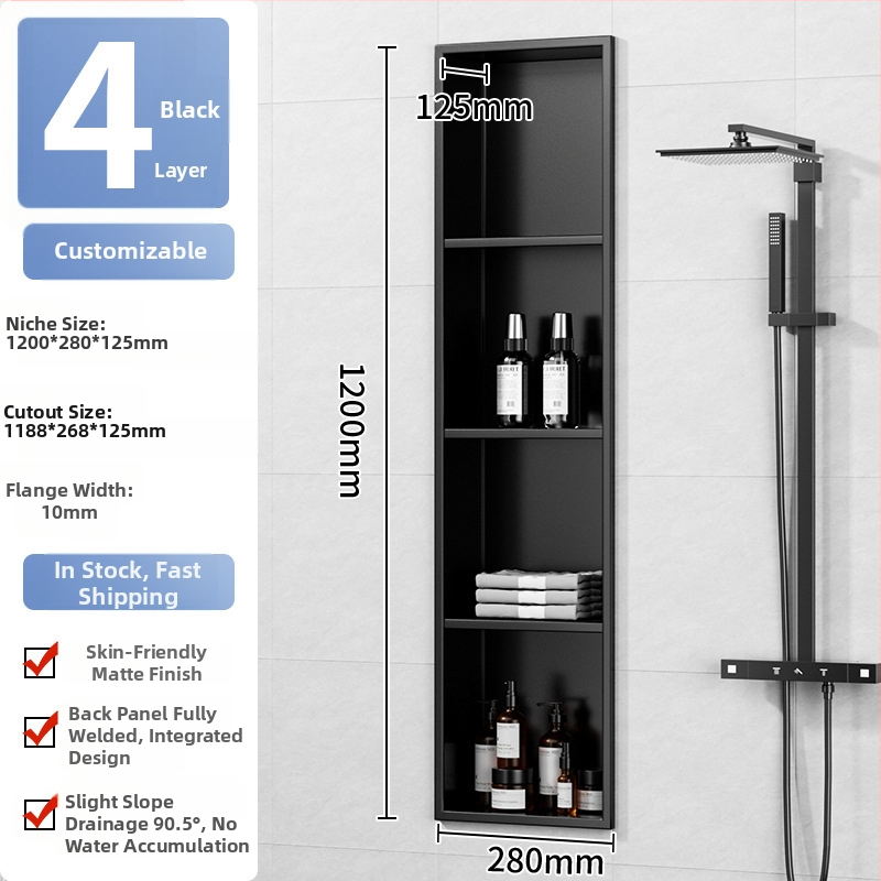 304 nehrđajući čelik – ugrađena niša za kupaonicu, 4 razine, završna obrada pećnim lakom, nosivost 20 kg, Defens