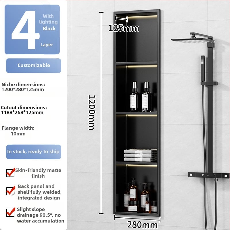 304 nehrđajući čelik – ugrađena niša za kupaonicu, 4 razine, završna obrada pećnim lakom, nosivost 20 kg, Defens