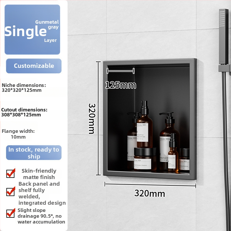 304 nehrđajući čelik – ugrađena niša za kupaonicu, 4 razine, završna obrada pećnim lakom, nosivost 20 kg, Defens