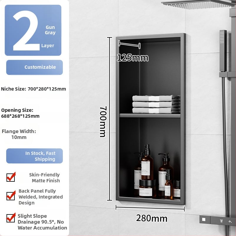 304 nehrđajući čelik – ugrađena niša za kupaonicu, 4 razine, završna obrada pećnim lakom, nosivost 20 kg, Defens