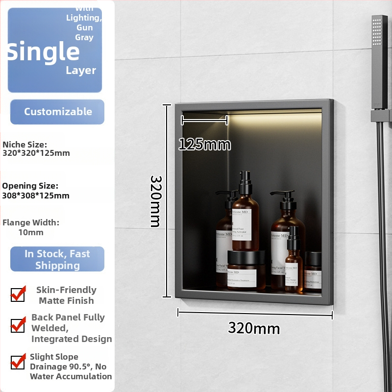 304 nehrđajući čelik – ugrađena niša za kupaonicu, 4 razine, završna obrada pećnim lakom, nosivost 20 kg, Defens