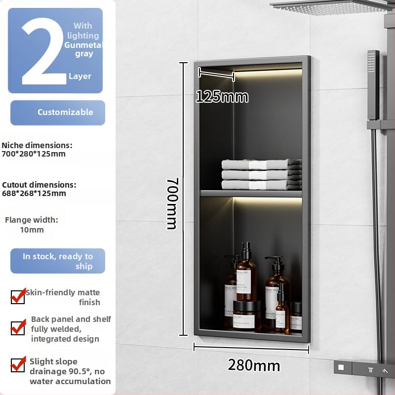 304 nehrđajući čelik – ugrađena niša za kupaonicu, 4 razine, završna obrada pećnim lakom, nosivost 20 kg, Defens