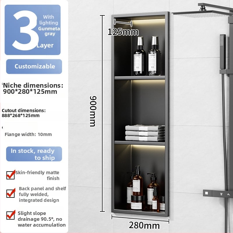 304 nehrđajući čelik – ugrađena niša za kupaonicu, 4 razine, završna obrada pećnim lakom, nosivost 20 kg, Defens