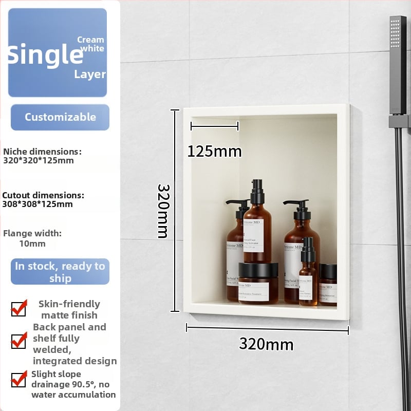 304 nehrđajući čelik – ugrađena niša za kupaonicu, 4 razine, završna obrada pećnim lakom, nosivost 20 kg, Defens