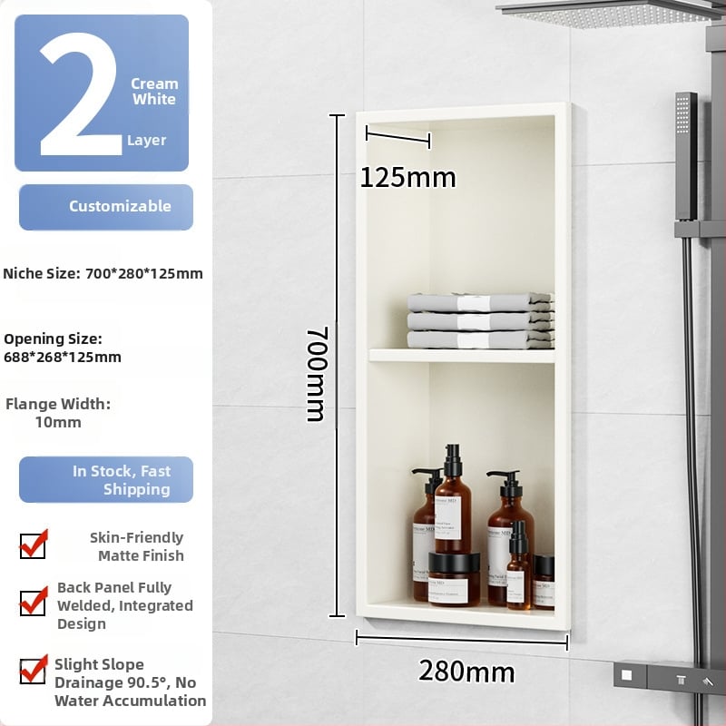 304 nehrđajući čelik – ugrađena niša za kupaonicu, 4 razine, završna obrada pećnim lakom, nosivost 20 kg, Defens