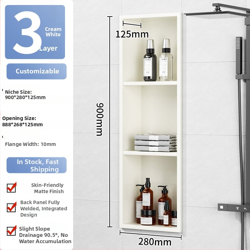 304 nehrđajući čelik – ugrađena niša za kupaonicu, 4 razine, završna obrada pećnim lakom, nosivost 20 kg, Defens