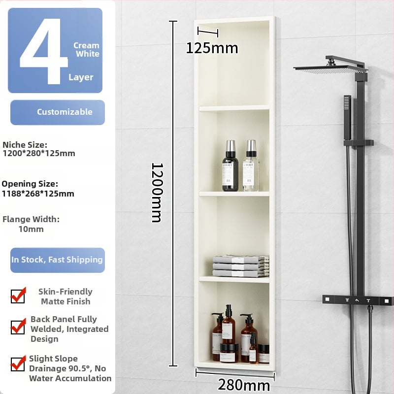 304 nehrđajući čelik – ugrađena niša za kupaonicu, 4 razine, završna obrada pećnim lakom, nosivost 20 kg, Defens