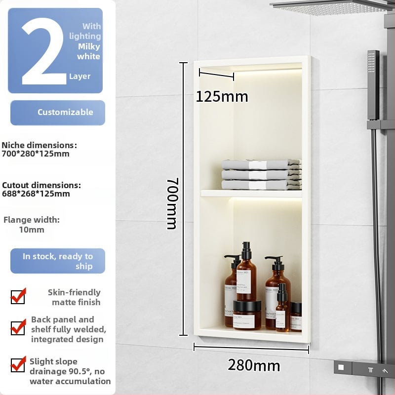 304 nehrđajući čelik – ugrađena niša za kupaonicu, 4 razine, završna obrada pećnim lakom, nosivost 20 kg, Defens