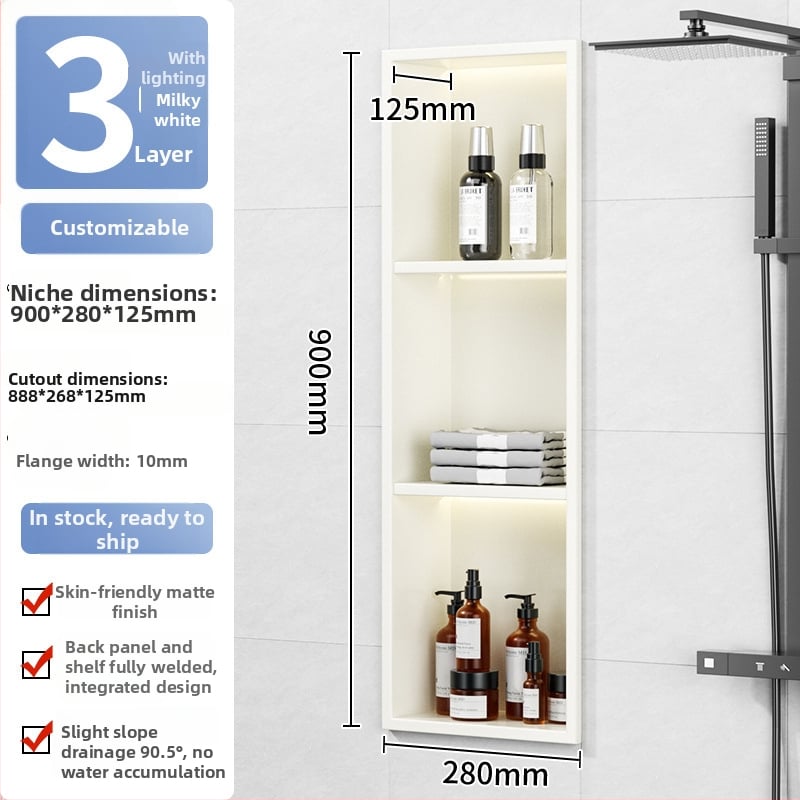 304 nehrđajući čelik – ugrađena niša za kupaonicu, 4 razine, završna obrada pećnim lakom, nosivost 20 kg, Defens