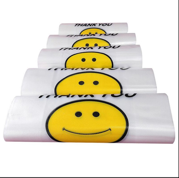 Elvihető ételcsomagoló táska mosolygós dizájnnal, átlátszó vastított műanyag, kétszintes 5 silk vastagság, Tung Plastic márka, privát címke készen áll