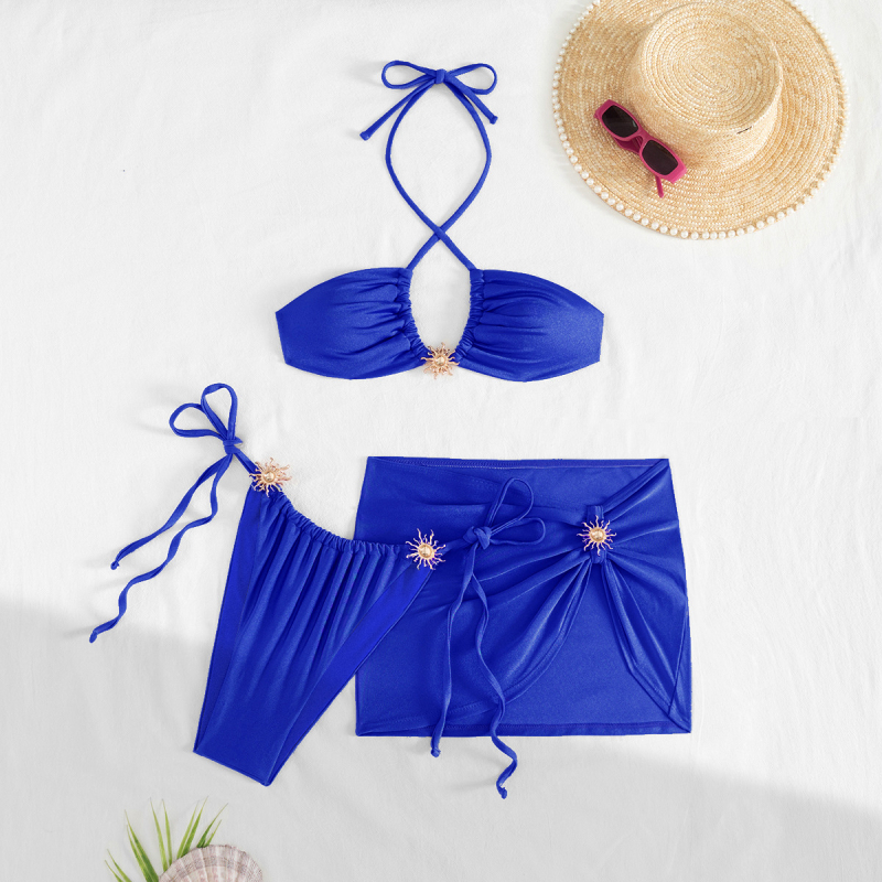 Háromrészes női fürdőruha szett melltartó párnázással és drót nélküli; nylon anyag, bélés 20% spandex; gyorsan száradó, magas rugalmasság