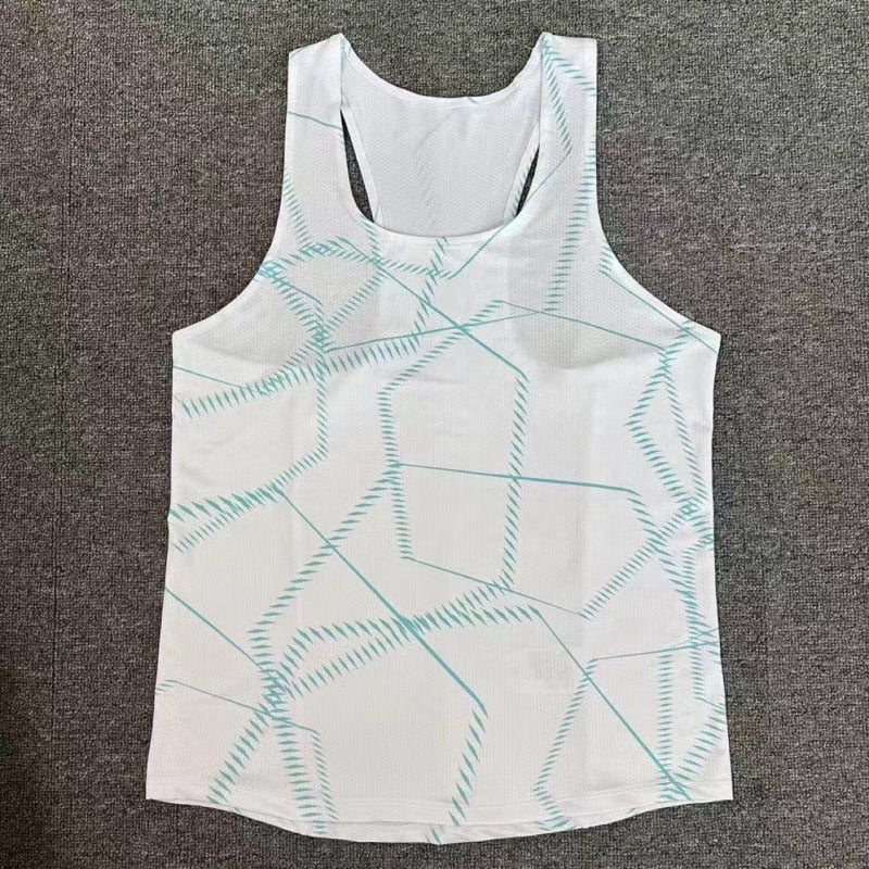 Uniszex futó mellény gyorsan száradó, légáteresztő anyagú, poliészter 93% / spandex 7%, csíkos mintázat, futáshoz, edzéshez és atlétikához