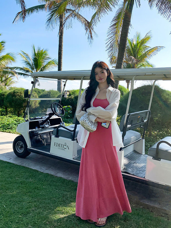 Női pántos ruha, A-vonal, hosszú, magas derék, poliészter