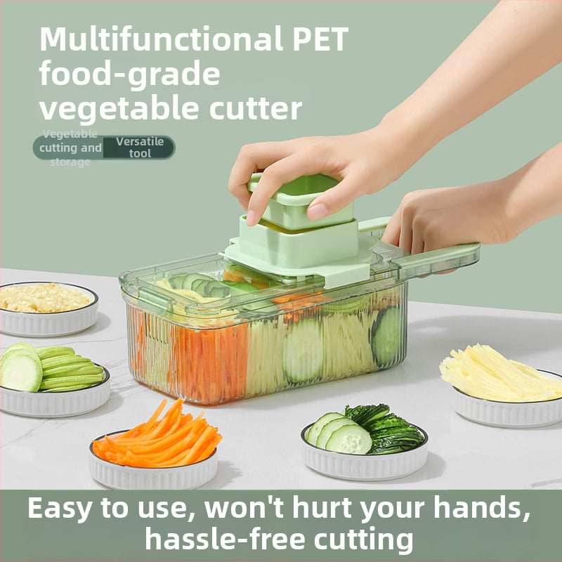 Tocător manual multifuncțional pentru legume, corp transparent - material PET, procesare personalizabilă, imprimare logo