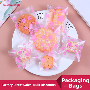 Samolepovacia taška na sušienky s matným vzhľadom čerešňového kvetu, plastový materiál, potravinové balenie