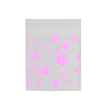 Öntapadós süti csomagoló taska, matt felülettel, cseresznyevirág mintával, műanyag anyag, élelmiszer csomagolás