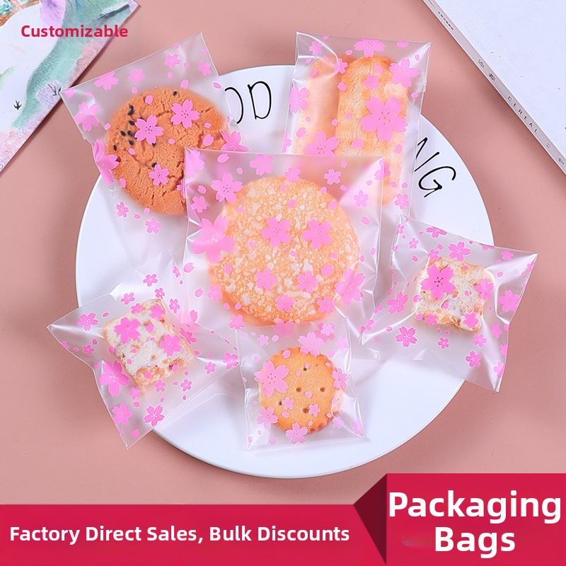 Samolepovacia taška na sušienky s matným vzhľadom čerešňového kvetu, plastový materiál, potravinové balenie