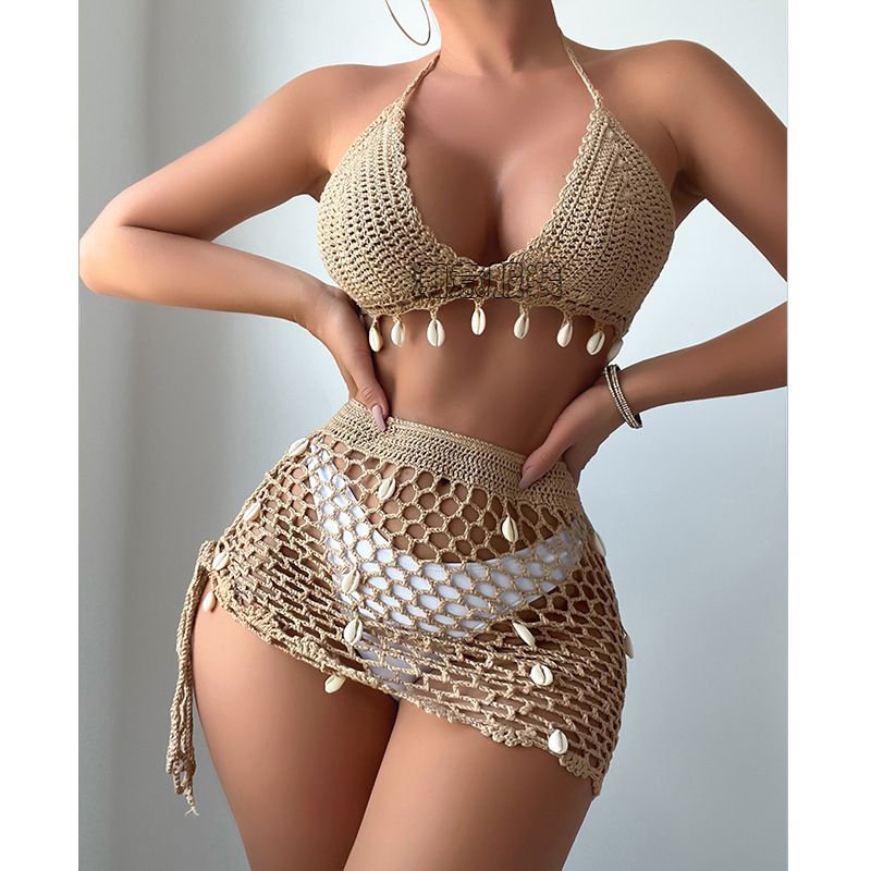 Set bikini s izrezom u obliku školjke i trakom za vrat, tkanina od akrilnih vlakana, 139 g težine, podstava 100% akril, bez umetaka