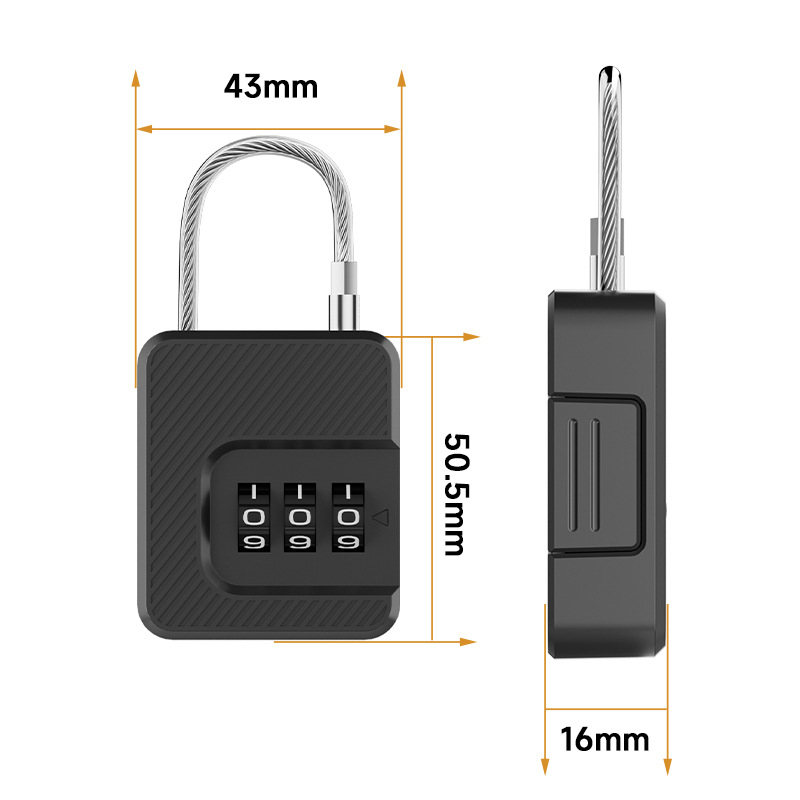 Jelszós kis lakat, utazáshoz — ABS + rozsdamentes acél vezeték, modell F337, zárókar vastagsága 3 mm, távolság a zárókarok között 30 mm